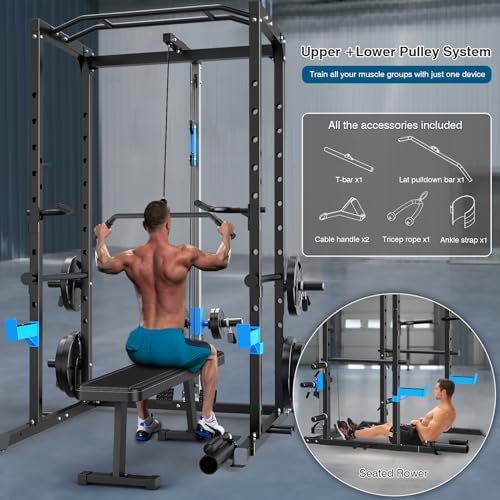 Power Cage with J-Hooks, Dip Handles, Landmine Attachment H6260