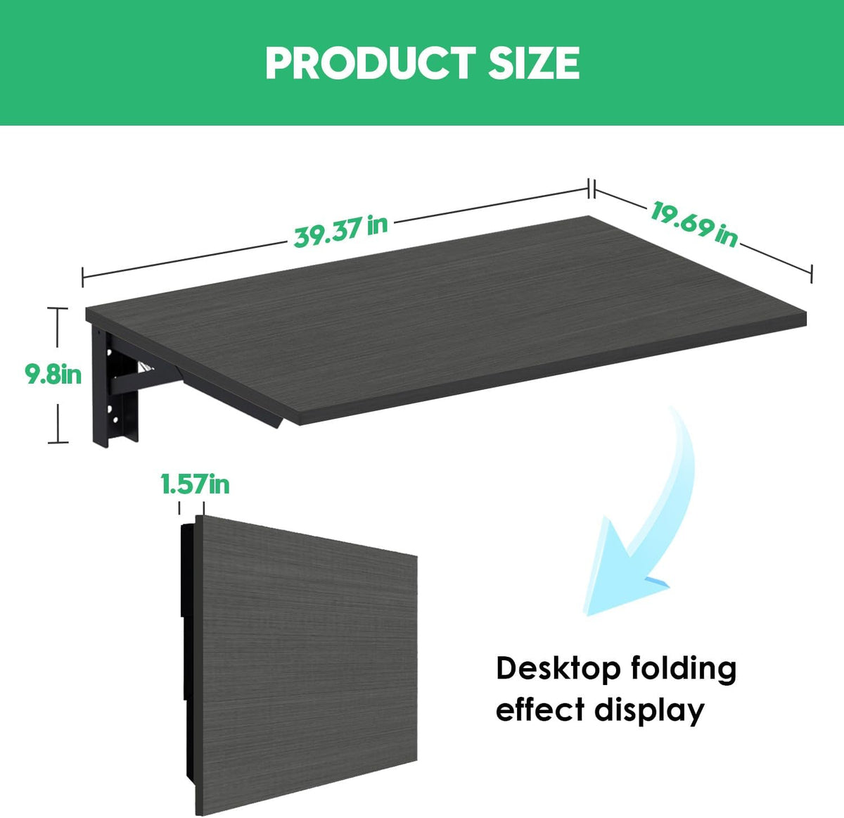 Wall Mounted Folding Table with 40" x 20" Solid Wood Tabletop C913847