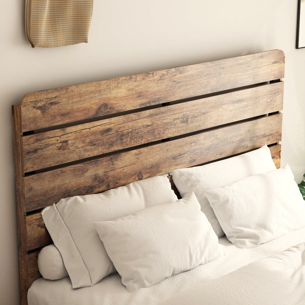 Queen Size Dark Brown Wood Platform Bed with Headboard K43104