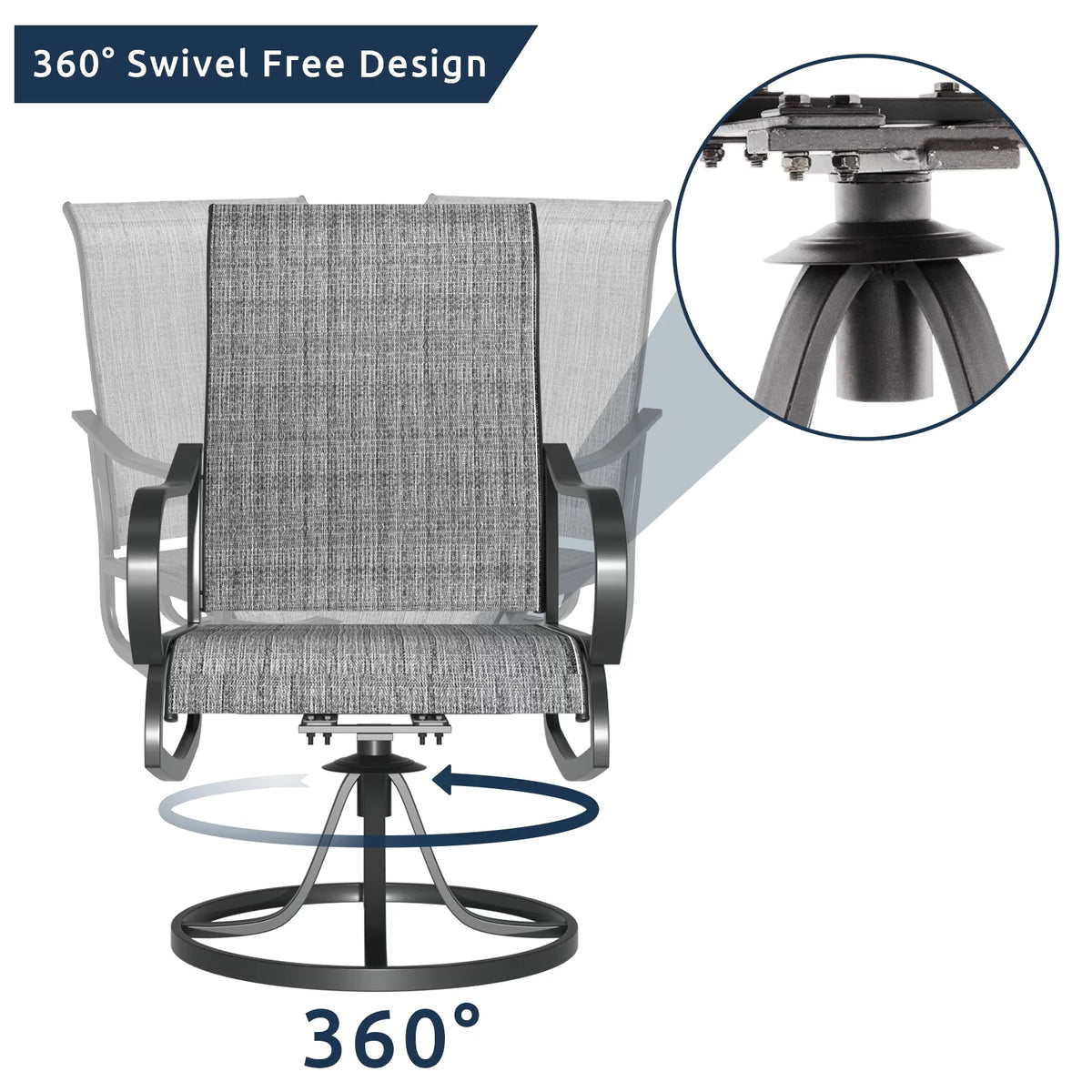 Grey White Set of 2 High Back Padded Swivel Patio Chairs Y4383