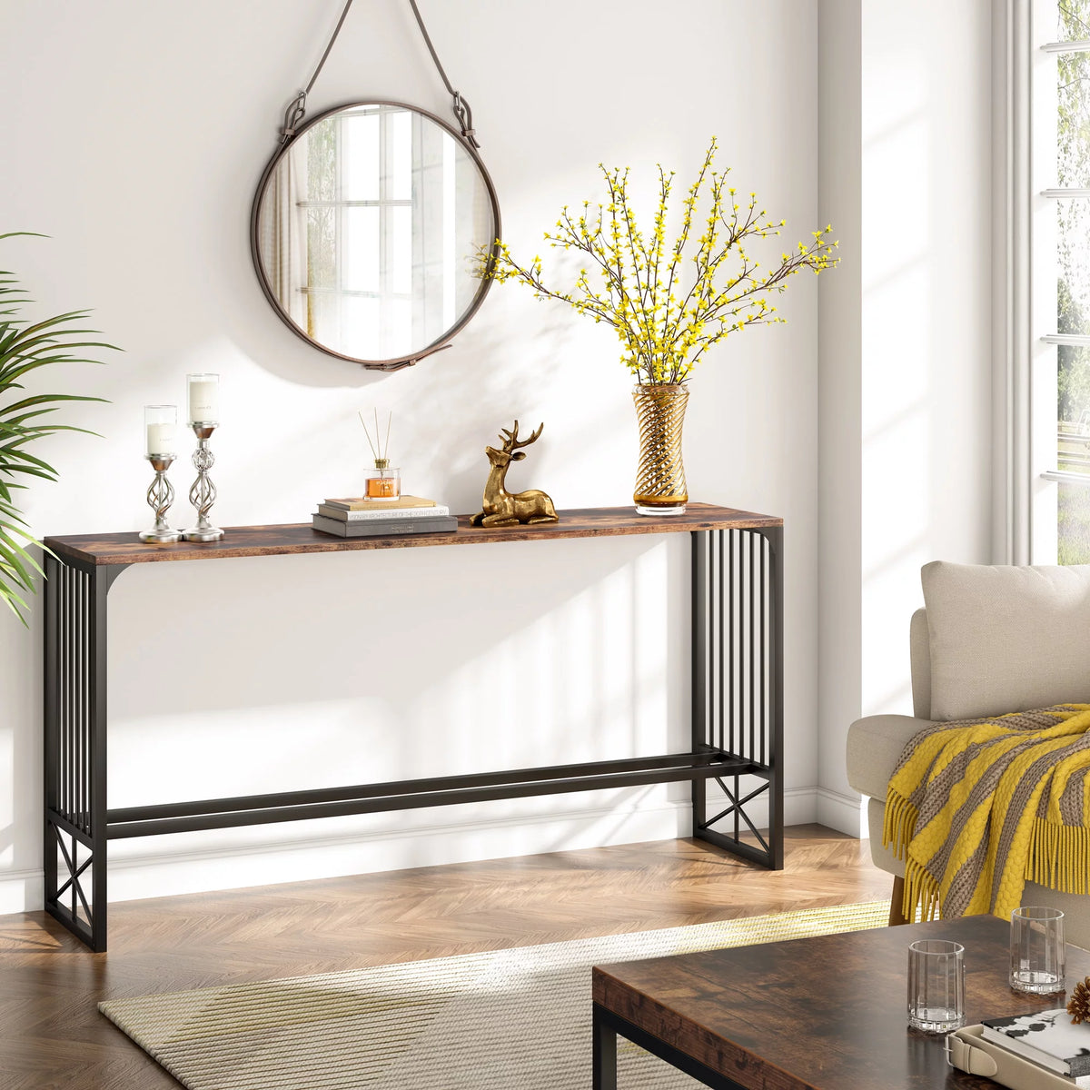 70.9 inch Sofa Console Table Rustic Brown B253