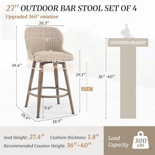 Apricot PE Rattan Swivel Bar Stools Set of 4 W703409