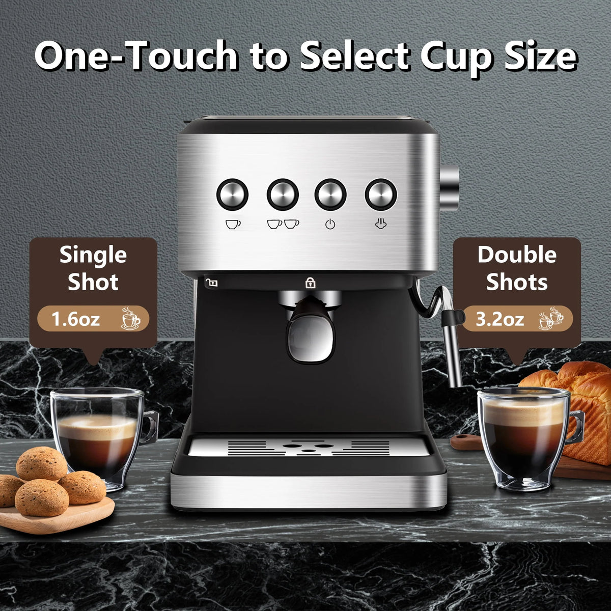 20 Bar Stainless Steel Espresso Machine with Milk Frother Y655