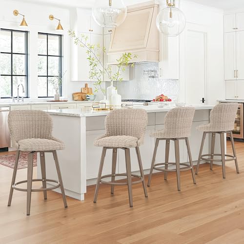 Apricot PE Rattan Swivel Bar Stools Set of 4 W703409