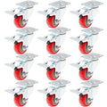 12 Pack Swivel Plate Caster Wheels with Red Polyurethane Wheels 3 inch F31826