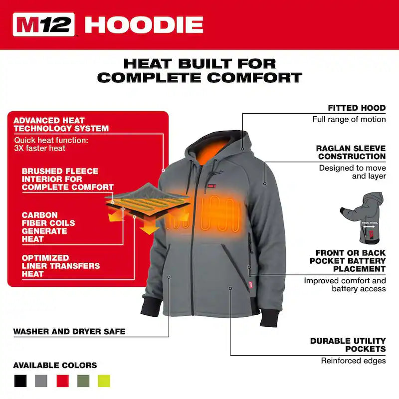 12-Volt Cordless Gray Heated Jacket Hoodie Kit D332894