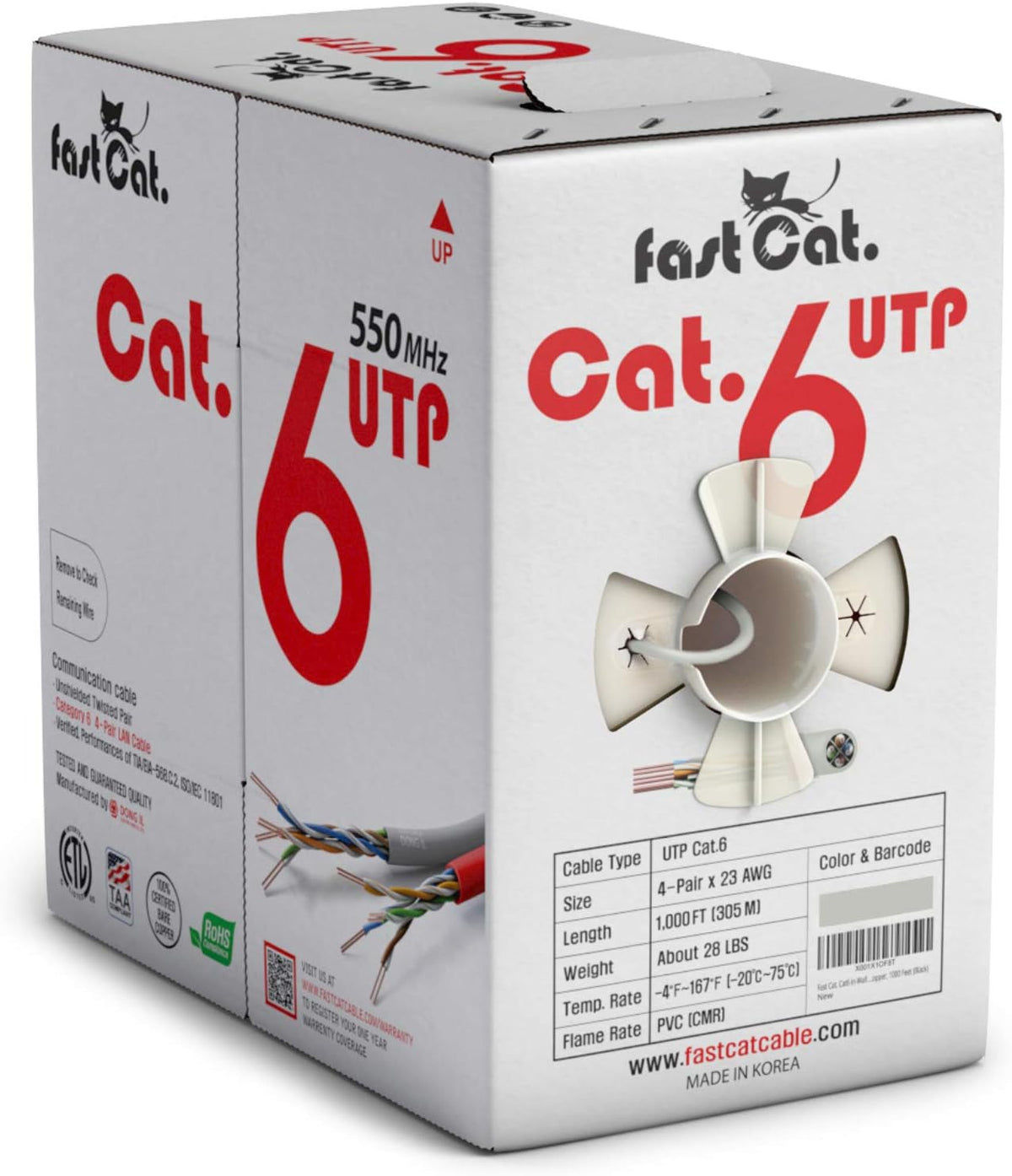 Cat6 Ethernet Cable 1000ft 23 AWG Solid Bare Copper Orange K805654