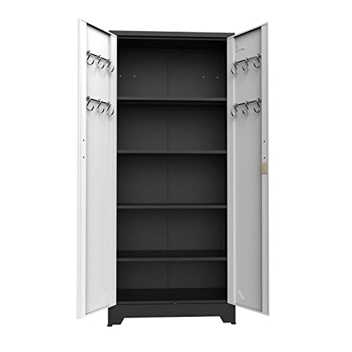 72" Tall Locking Steel Storage Cabinet with Adjustable Shelves (Black White) Q519064
