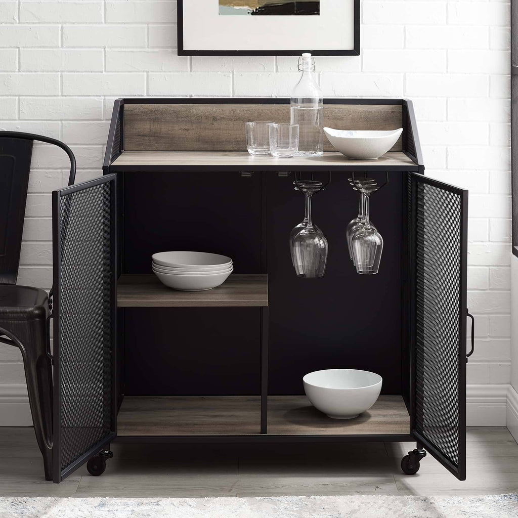 33 inch Grey Wash Bar Cabinet with Metal Mesh Q688925