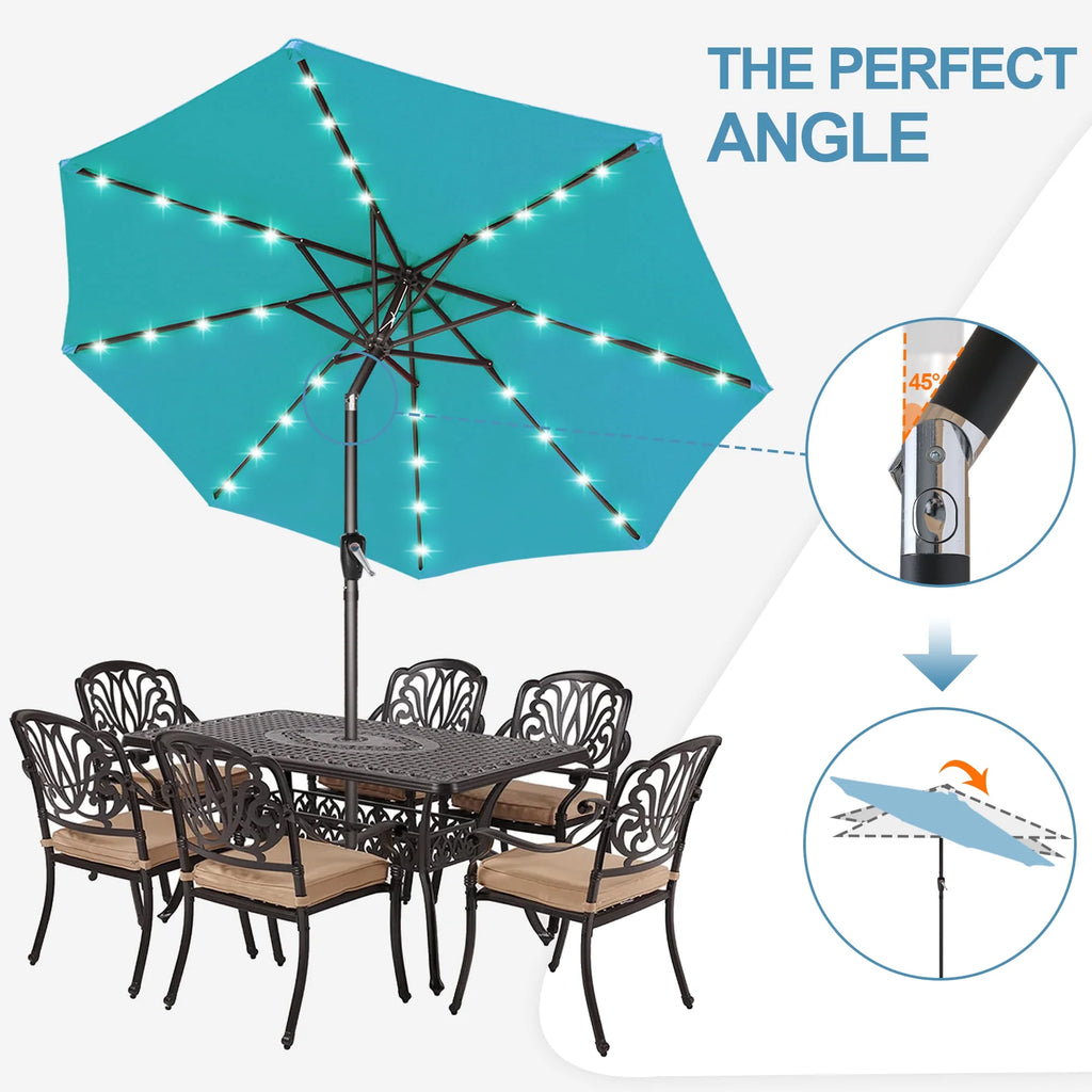 Turquoise Patio Solar Umbrella with Tilt and Crank S308786