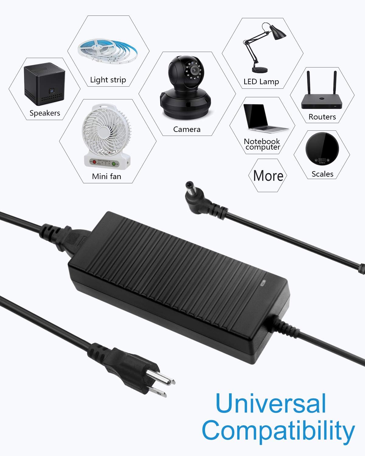 12V 10A 120W AC to DC Power Supply Adapter with 5.5x2.5mm Plug, Pack of 5 F288