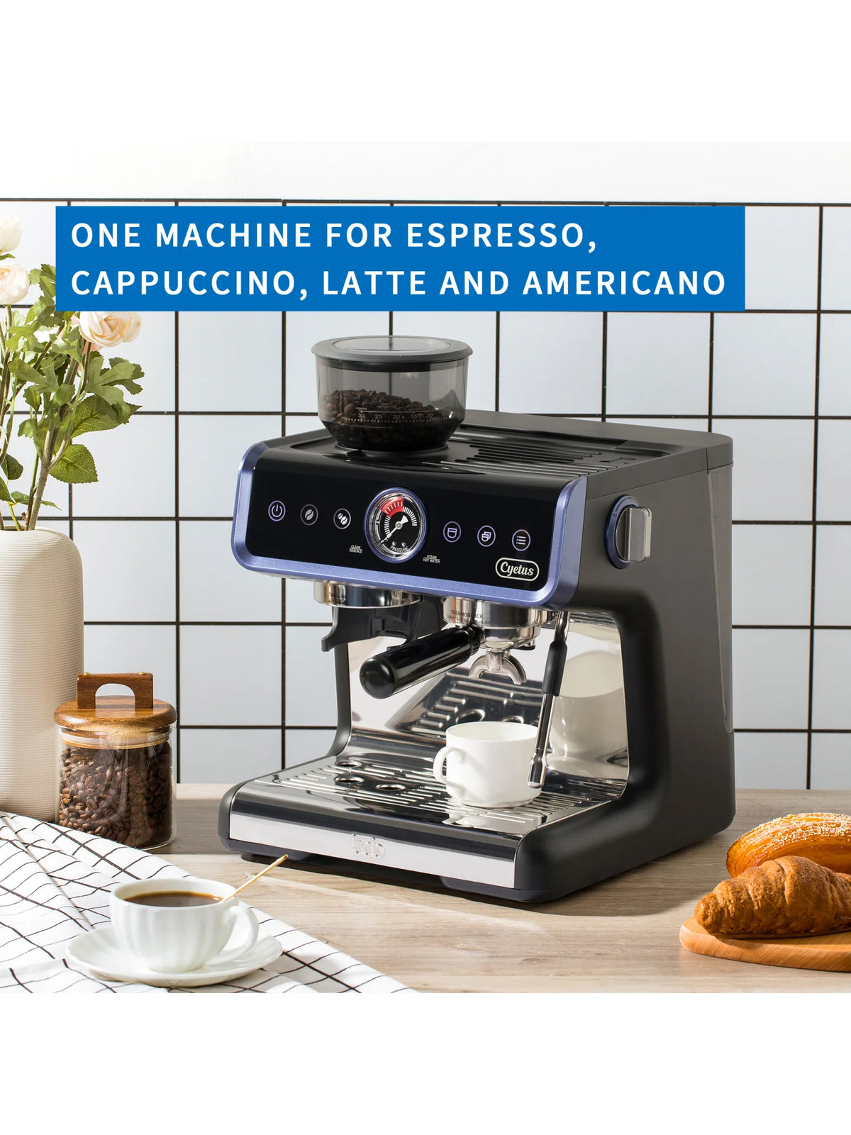 All in One Espresso Machine with Coffee Grinder and Milk Steam Wand O21796