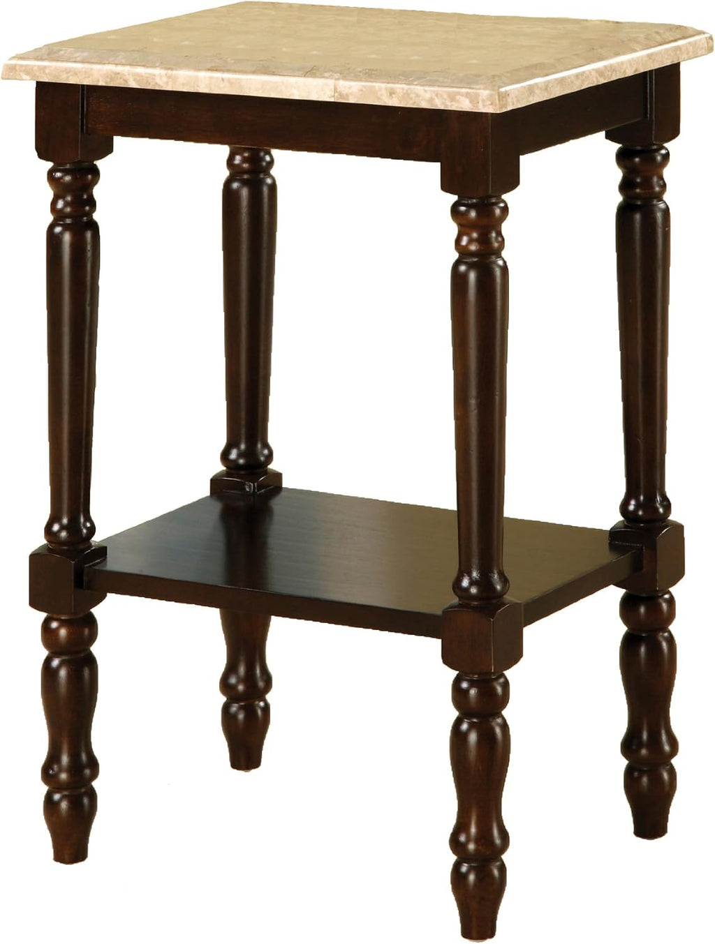 Round Stand with Genuine Marble Top, Dark Cherry Finish Z942