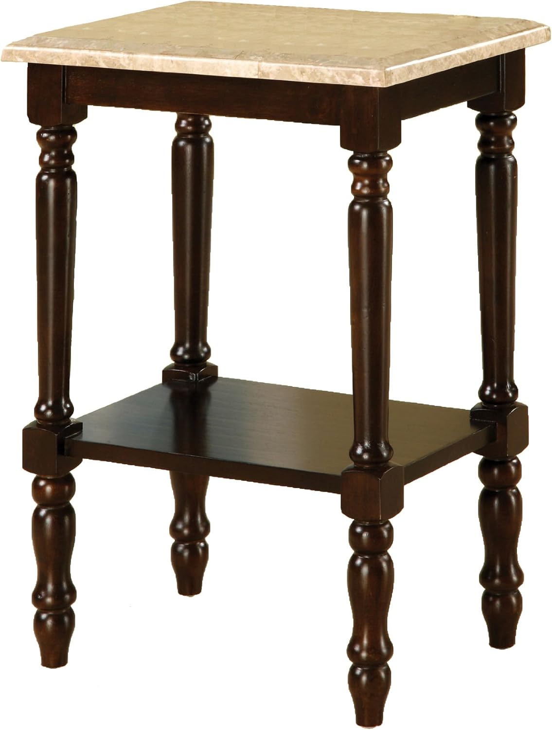 Round Stand with Genuine Marble Top, Dark Cherry Finish Z942