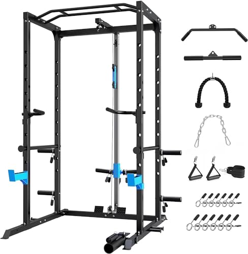 Power Cage with J-Hooks, Dip Handles, Landmine Attachment H6260