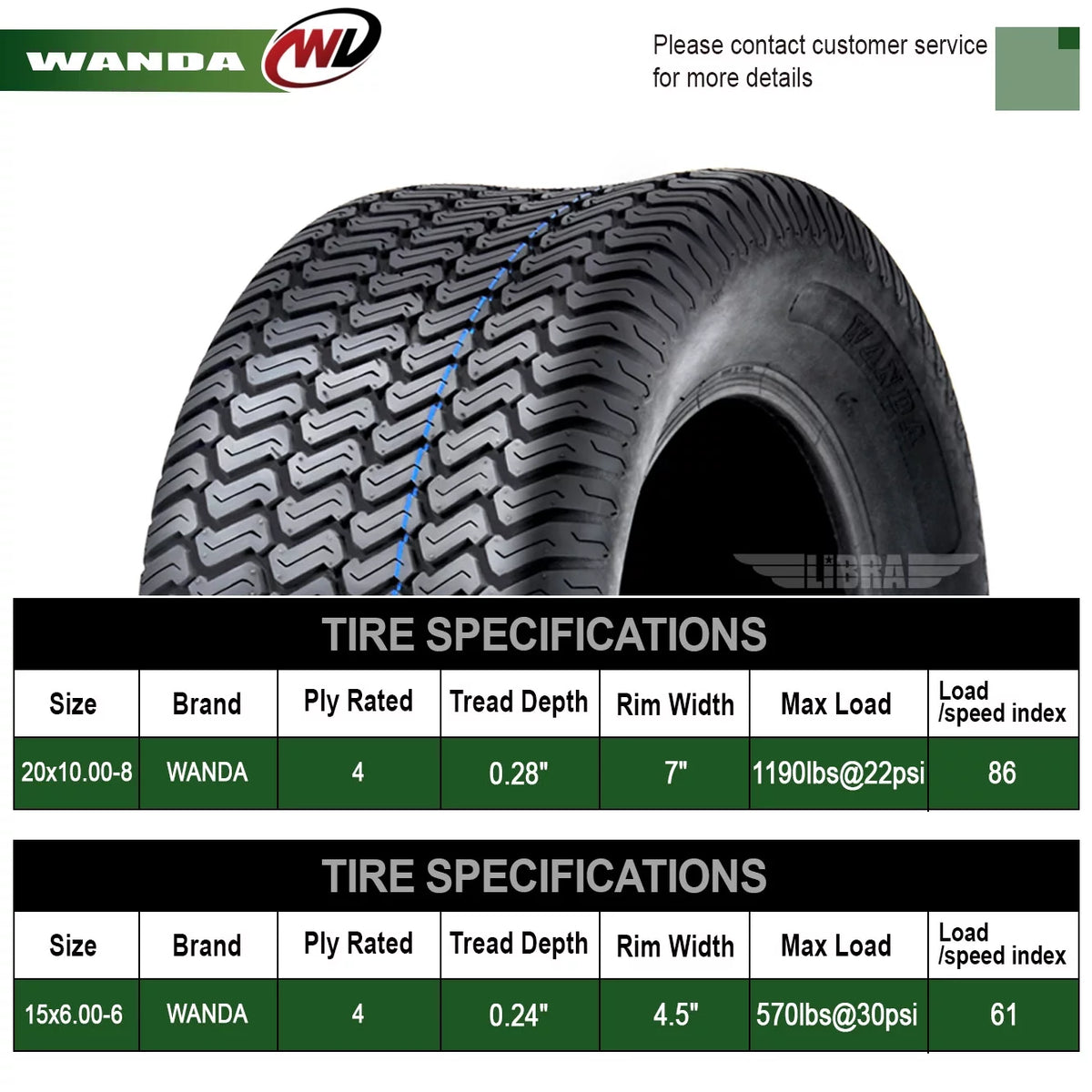 Set of 4 Lawn Mower Turf Tires 15x6-6 Front & 20x10-8 Rear I967