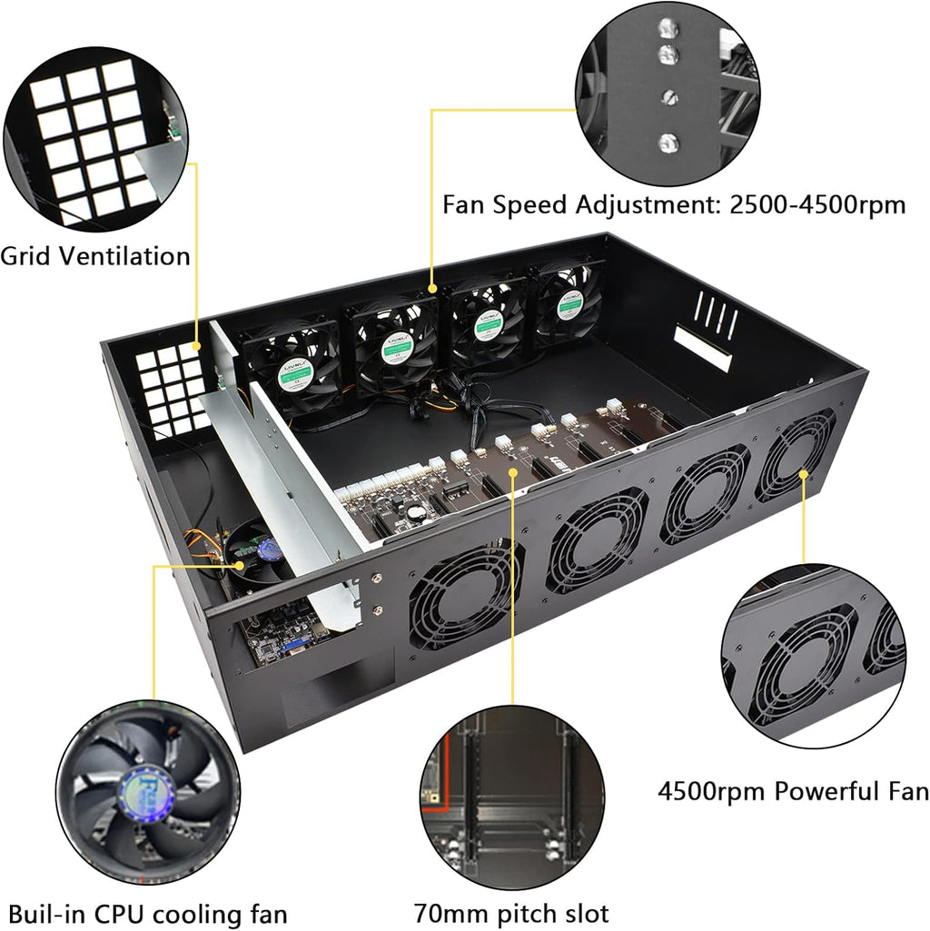 Mining Rig Frame 8 GPU 70mm Slots with 8 Fans L941