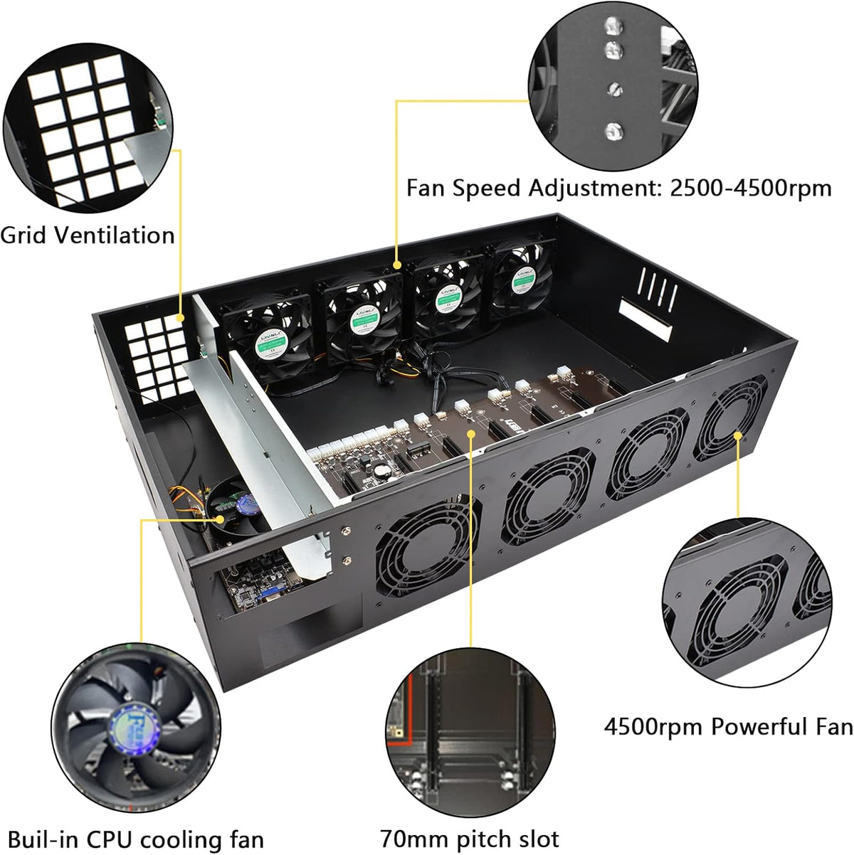 Mining Rig Frame 8 GPU 70mm Slots with 8 Fans L941