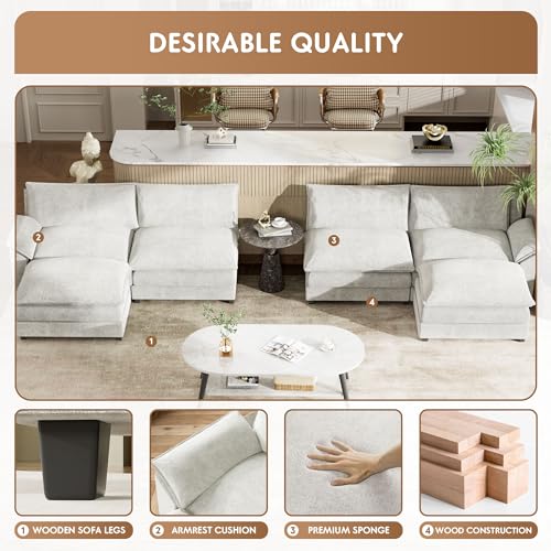 Grey Chenille U Shaped Modular Sectional Sofa with Ottoman V583