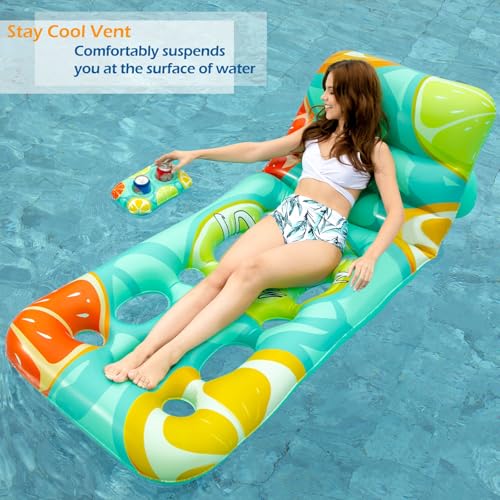 Inflatable Pool Float Lounger with Adjustable Backrest Cup Holders E428315