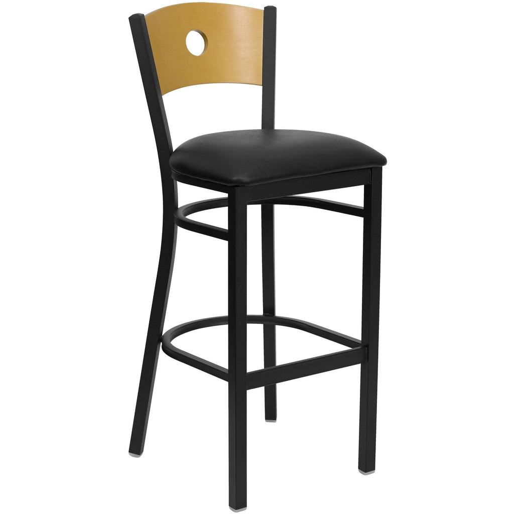 Black and Natural Brown Circle Back Restaurant Barstool J7070