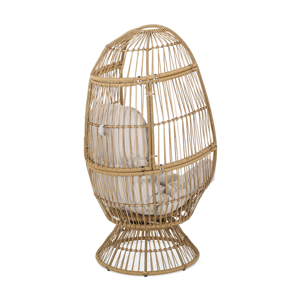 Light Brown Wicker Swivel Egg Chair with Cushion W16487