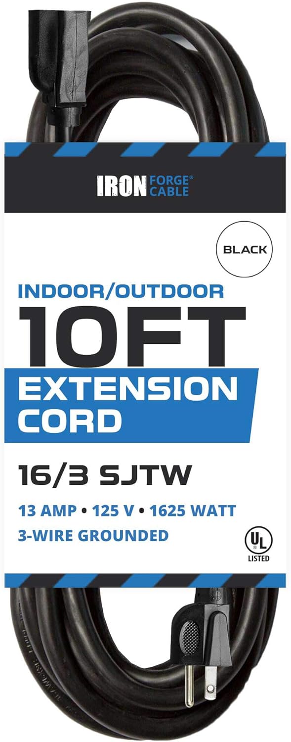 Black 16/3 100 Ft Outdoor Extension Cord with 3 Prong Grounded Plug D85972