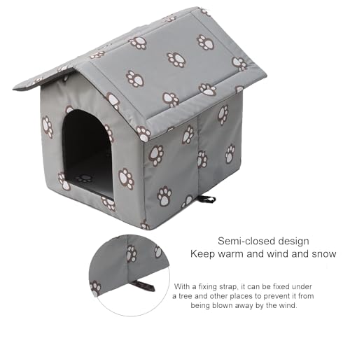 Black Weatherproof Insulated Cat House with Transparent Curtain D31628