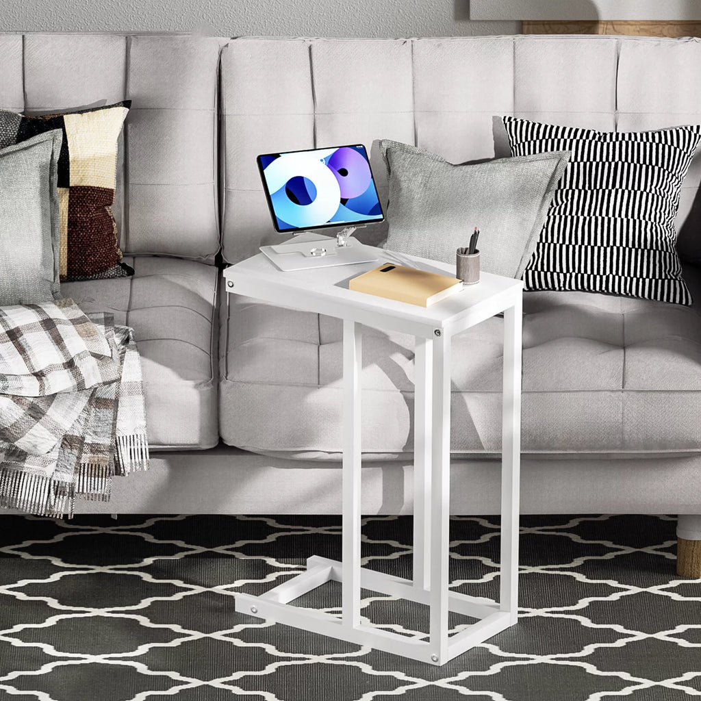 C-Shape Rectangle Side Table with Metal Frame, White A795130