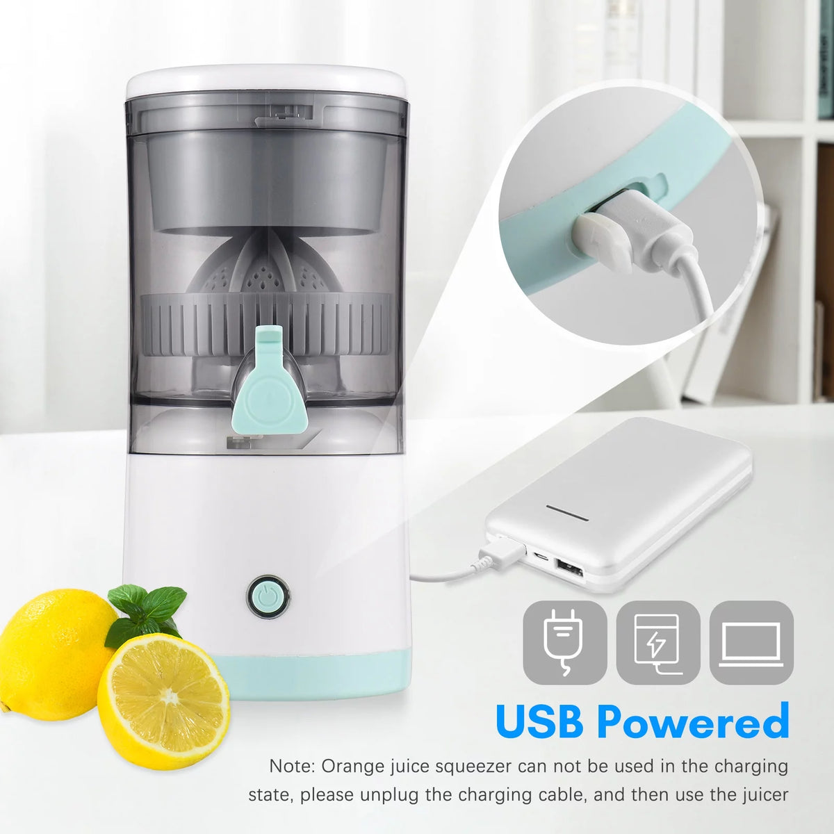 Electric Orange Juice Squeezer Portable Citrus Juicer USB Powered Detachable Washable Y83119