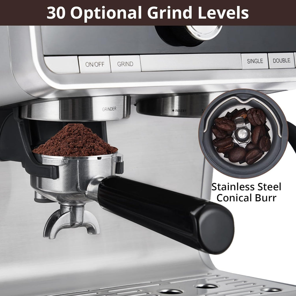 Stainless Steel Espresso Machine 20 Bar Pressure with Milk Frother 2.8l Water Tank T849