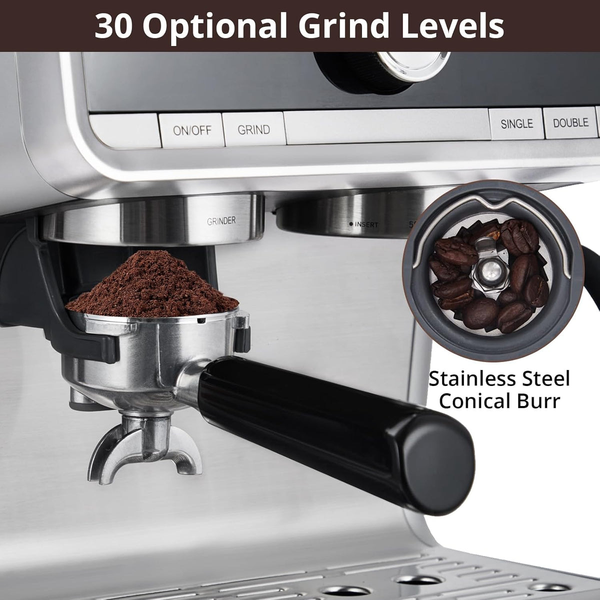Stainless Steel Espresso Machine 20 Bar Pressure with Milk Frother 2.8l Water Tank T849