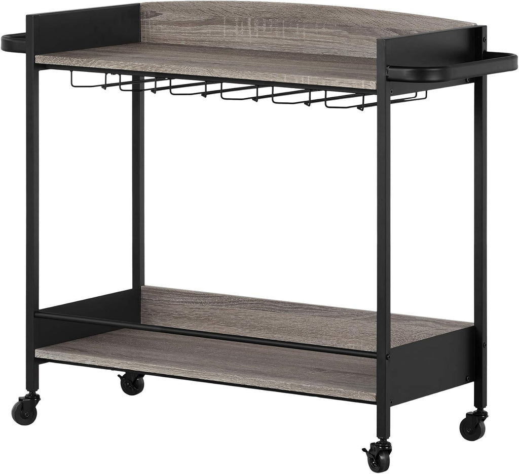 Black Faux Carrara Marble Mobile Bar Cart M117