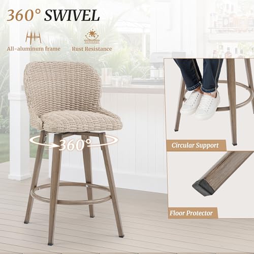 Apricot PE Rattan Swivel Bar Stools Set of 4 W703409