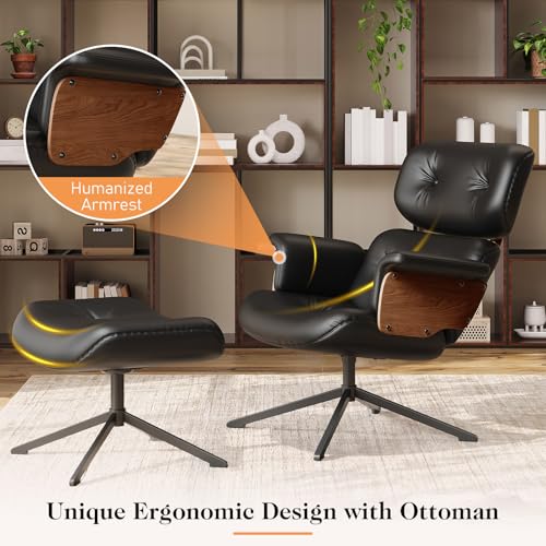 Black PU Leather Recliner Swivel Chair with Ottoman R612691