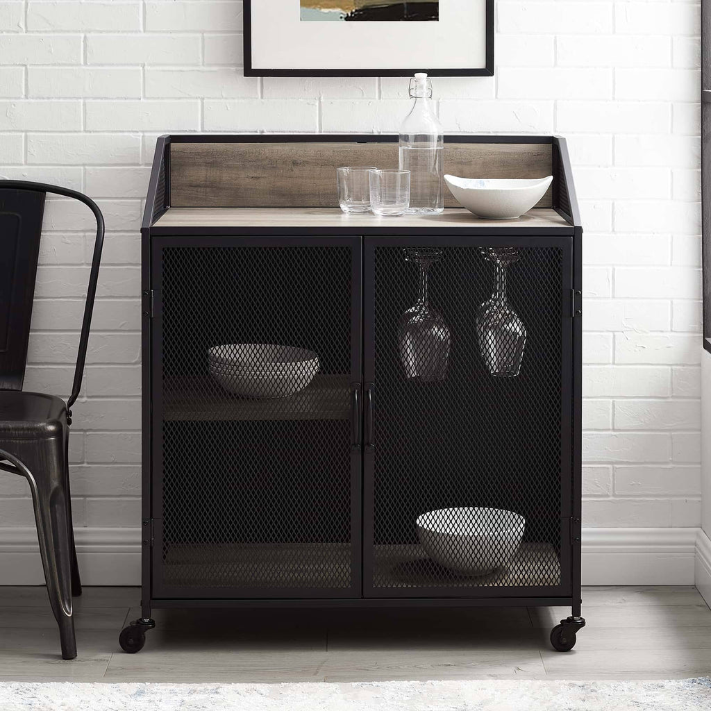 33 inch Grey Wash Bar Cabinet with Metal Mesh Q688925