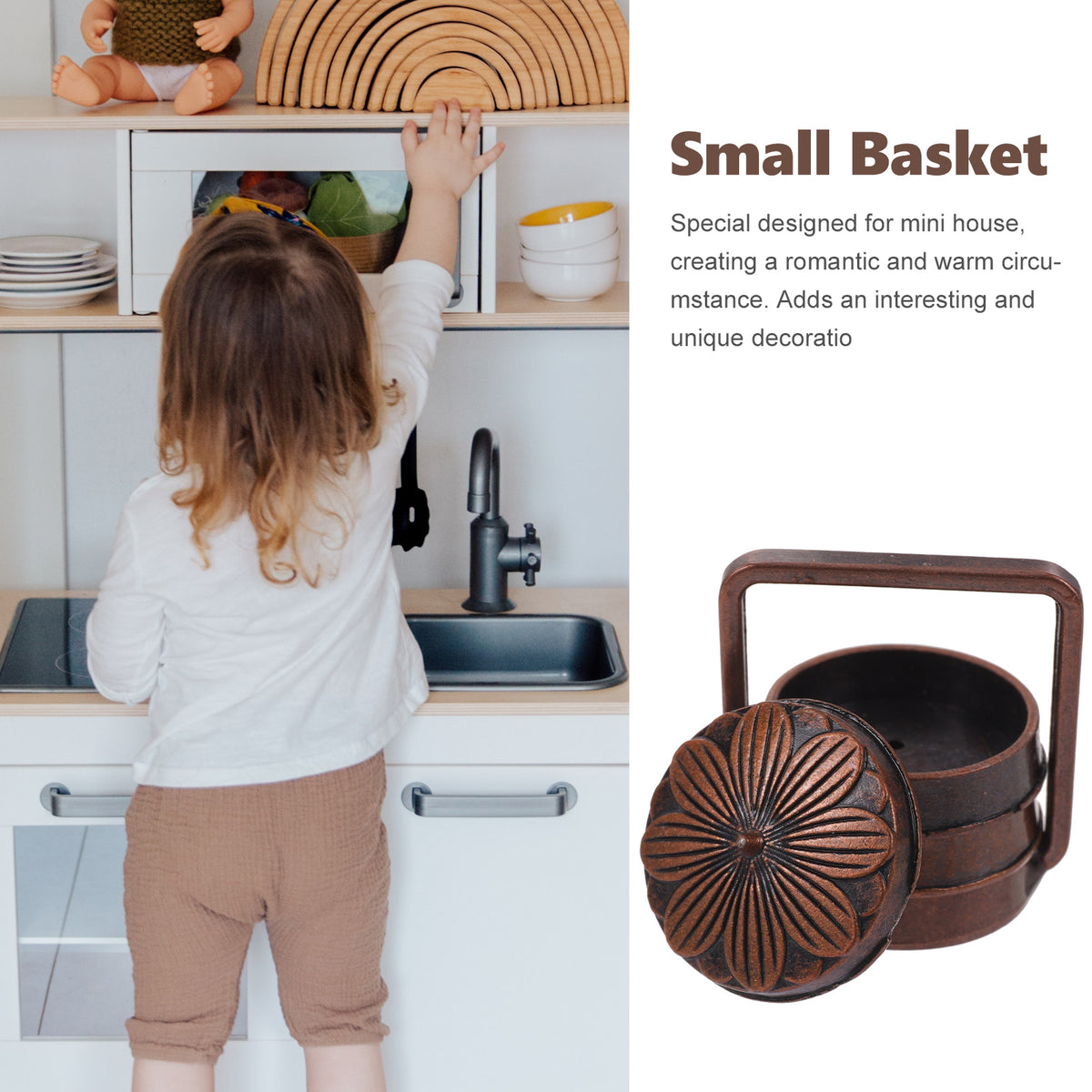 Small Metal Basket Miniature Doll House Decor Y815767