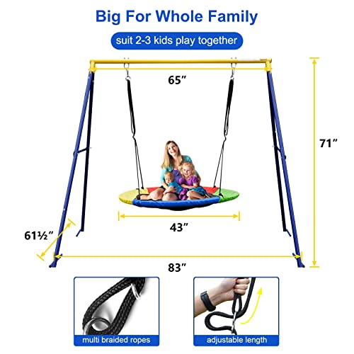 43inch Saucer Tree Swing with A Frame Swing Stand Heavy Duty Metal Frame U651