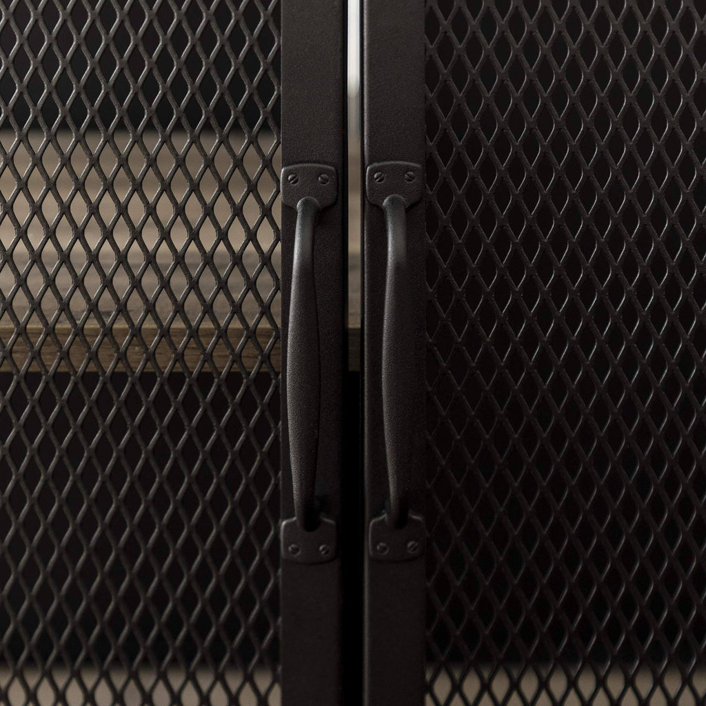 33 inch Grey Wash Bar Cabinet with Metal Mesh Q688925