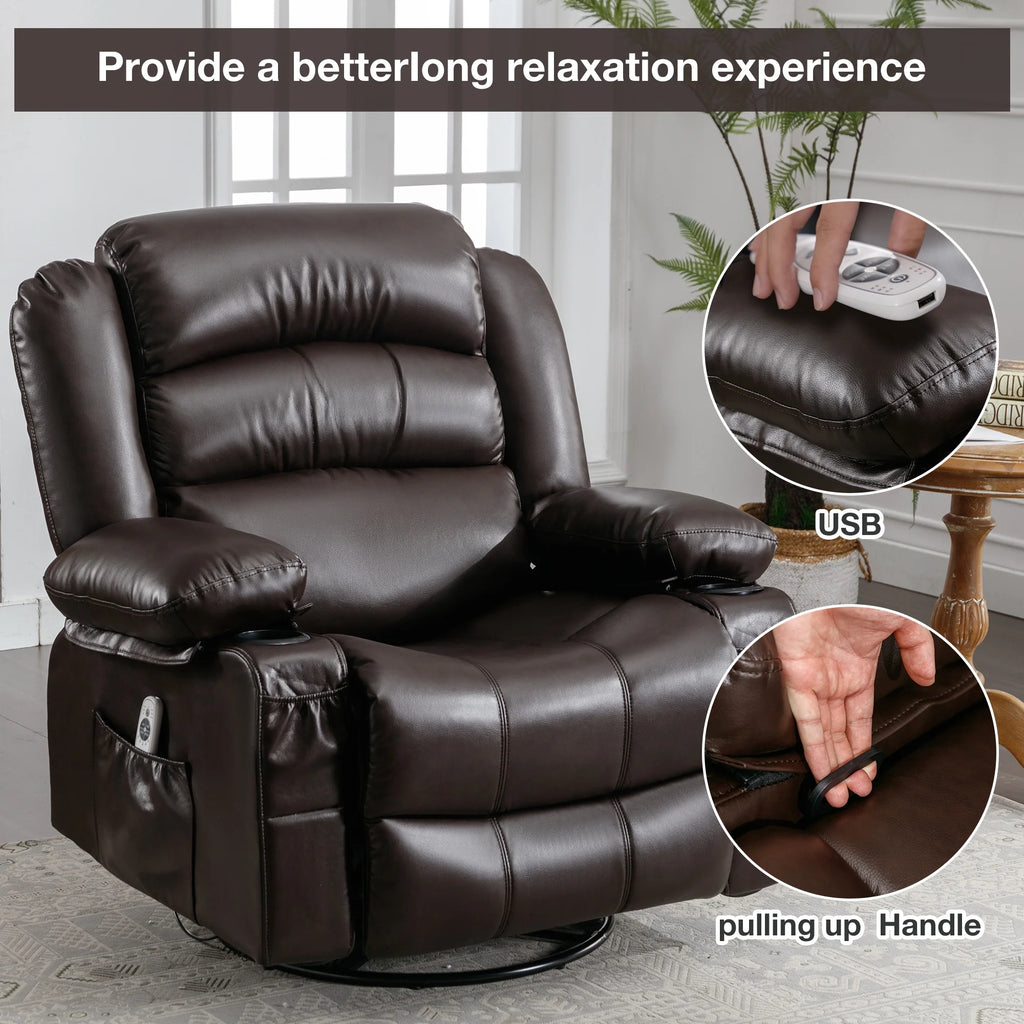 Brown Ergonomic Swivel Rocker Recliner Chair with Vibration Massage and Heat L81480