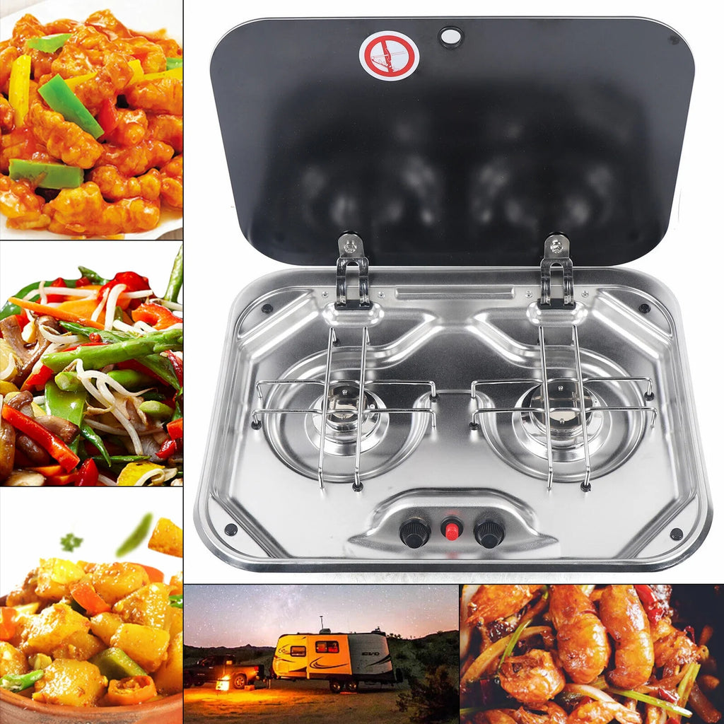 2 Burner LPG Gas Stove Cooktop with Glass Lid N884