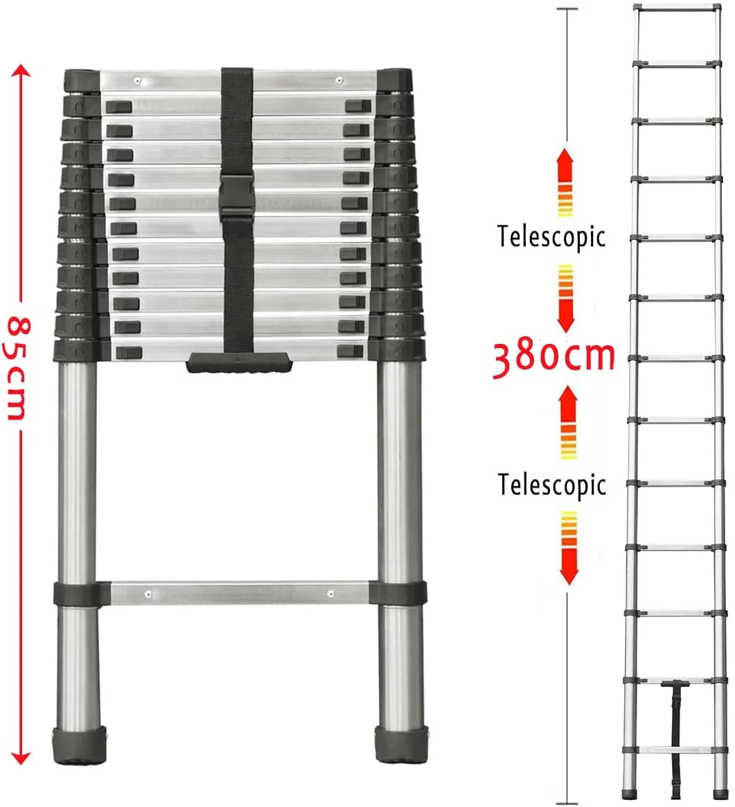 Telescoping Ladder 12.5FT Stainless Steel Extension Ladder S793