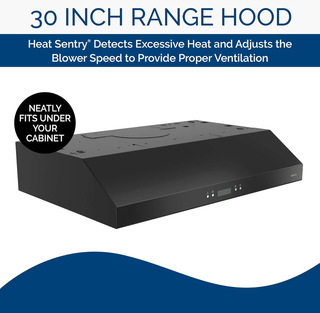 Black 30-Inch Under Cabinet Range Hood with Light Exhaust Fan, 400 CFM O59528