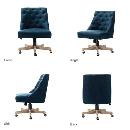 Blue Tufted Upholstered Home Office Chair with Wood Base B782