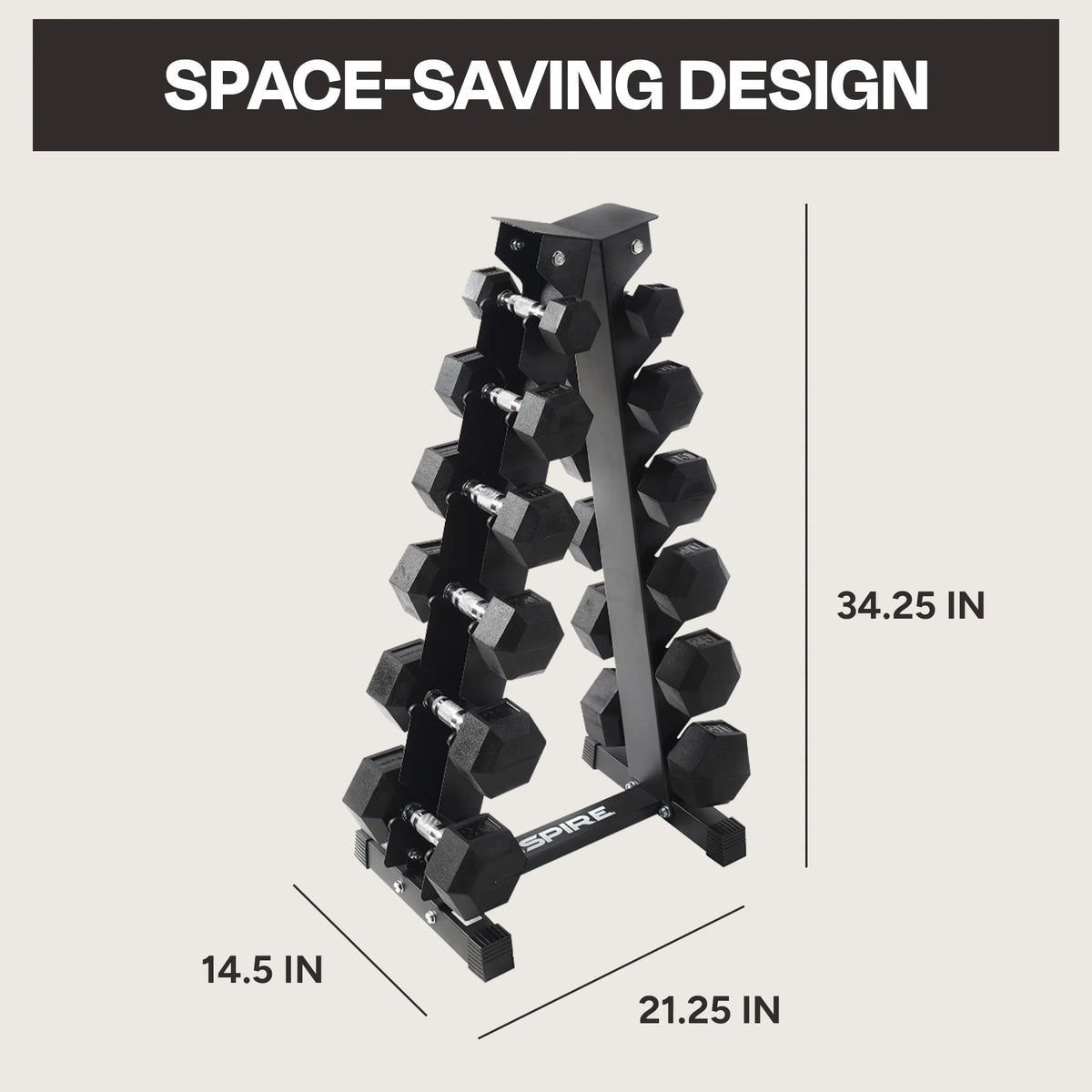 Heavy-Duty Rubber Dumbbell Weight Set with Rack, 210 lbs D31797