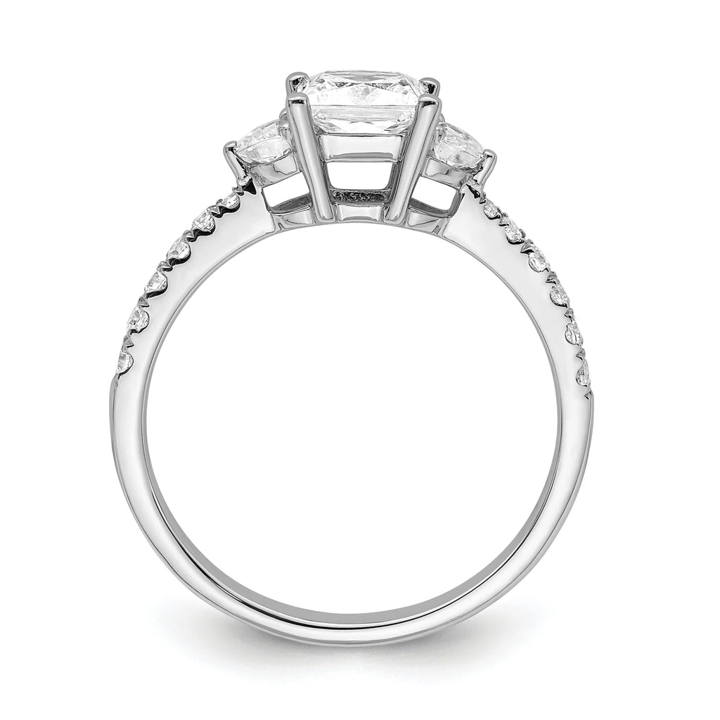 14k White Gold 3 Stone Half Moon/Princess Cut CZ Ring R377