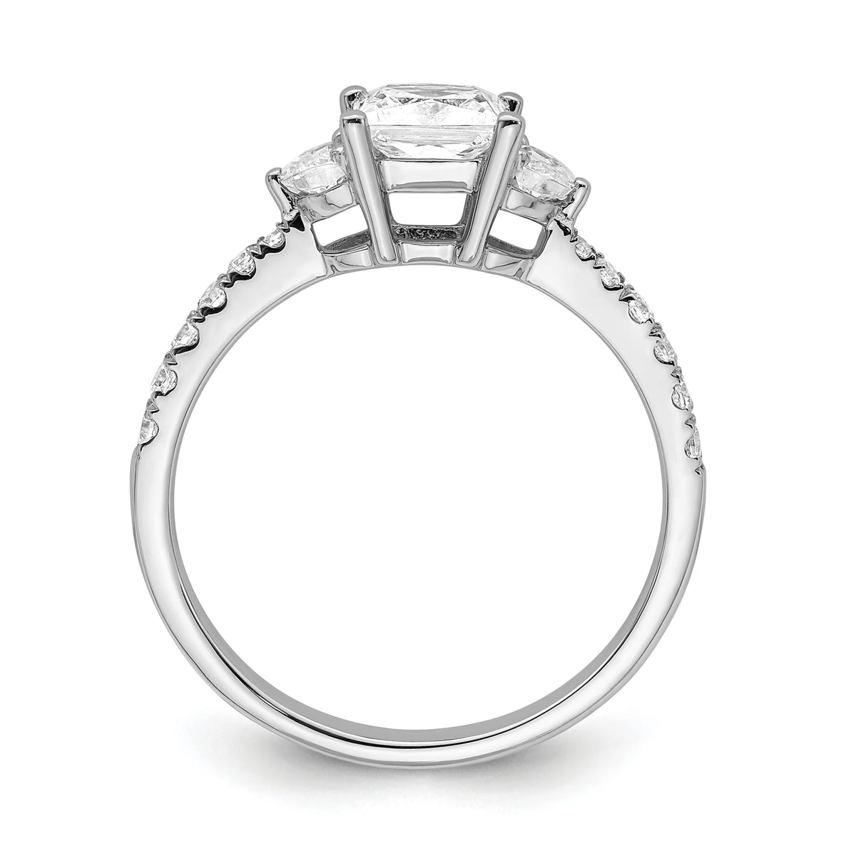 14k White Gold 3 Stone Half Moon/Princess Cut CZ Ring R377