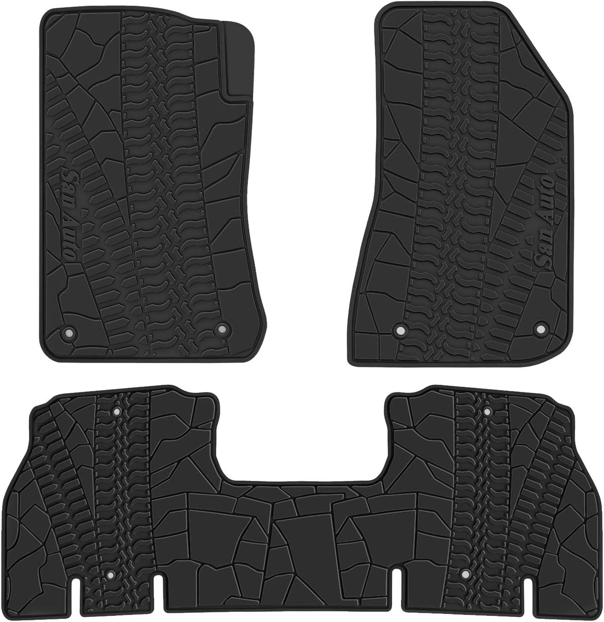 Black Red Rubber Car Floor Mat Full Set 4 Pieces N33803