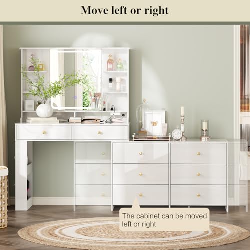 White 8 Drawer Vanity Desk with Mirror and Lights A19085
