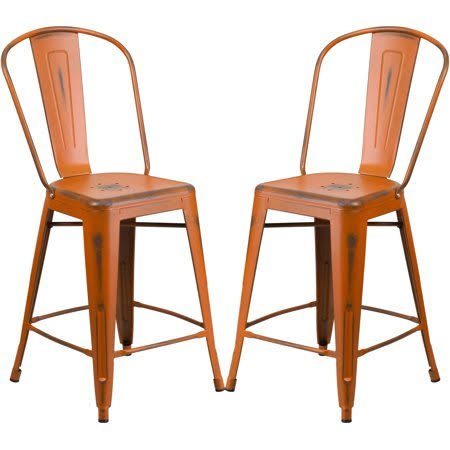 Distressed Orange Metal Counter Height Stool 4 Stools G90273